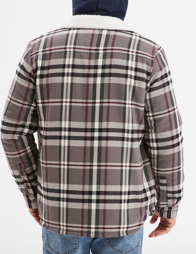 Surchemise carreaux doublée effet sherpa prune homme