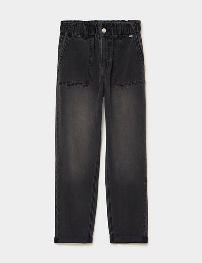 Jean paperbag cropped taille &eacute;lastiqu&eacute;e denim noir femme