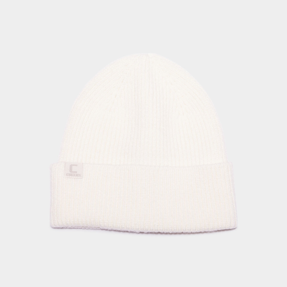 Bonnet tricot&eacute; avec bord &agrave; revers ivoire femme