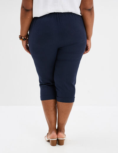 Pantacourt lin chino regular bleu foncé femme grande taille