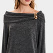 Pull encolure bateau manches longues gris femme