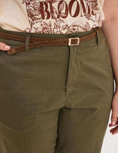 Pantalon chino taille haute coton vert kaki femme grande taille