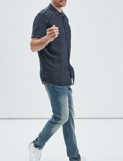 Chemise col italien manches courtes bleu homme