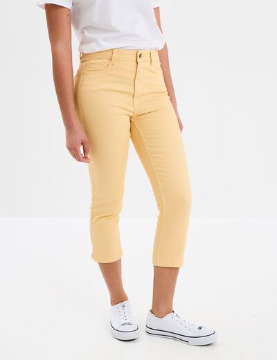 Pantacourt slim 5 poches jaune clair femme