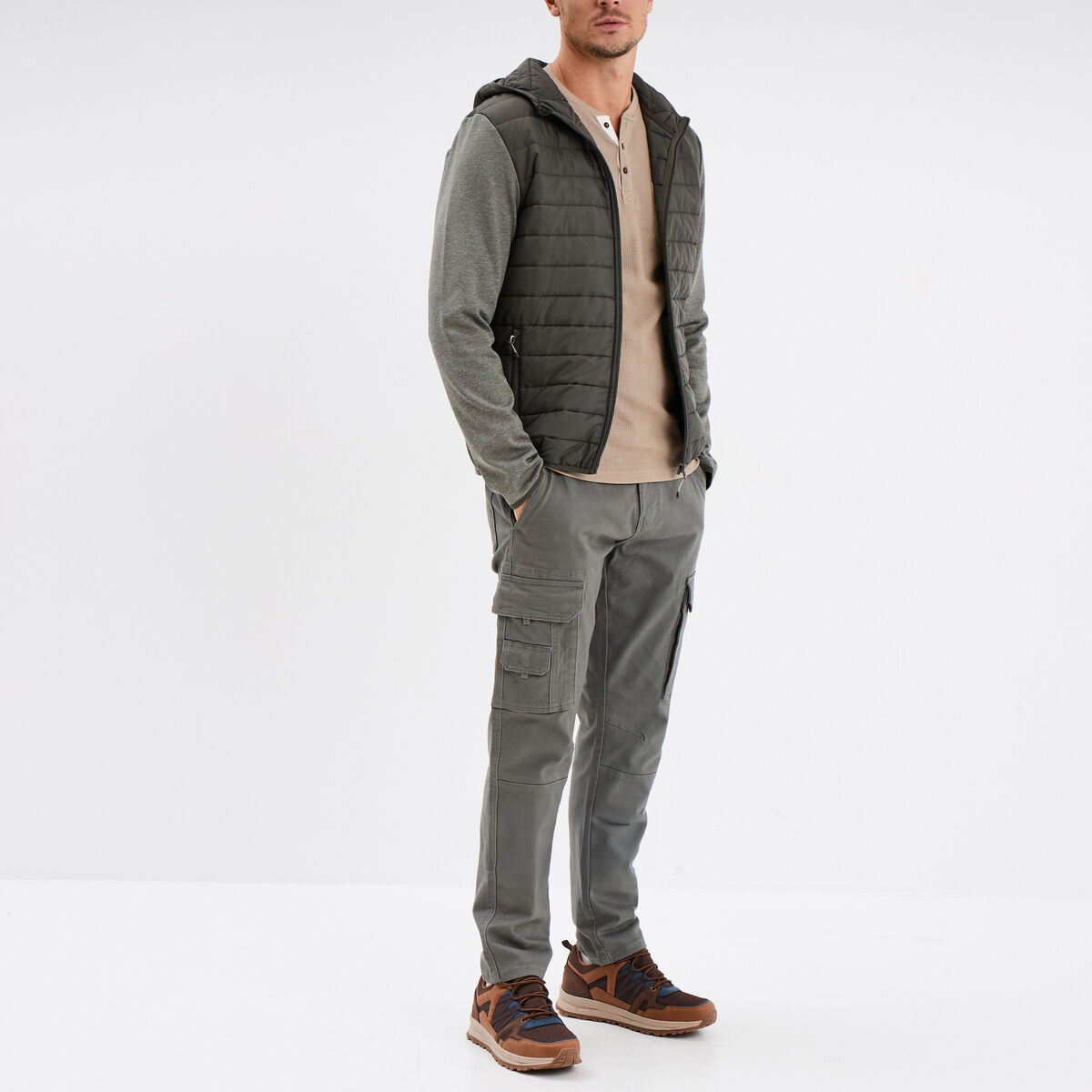 Pantalon cargo ceintur&eacute; Trappeur gris homme