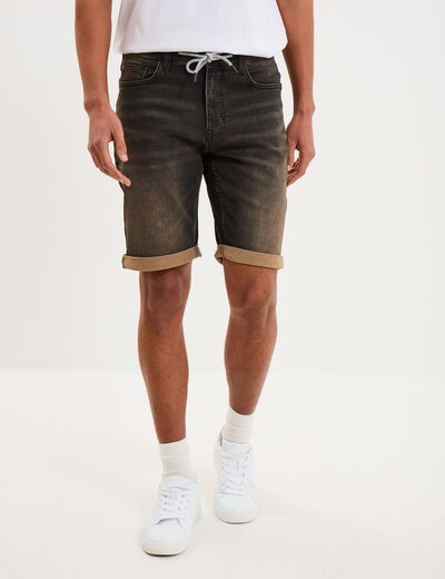 Bermuda droit &agrave; coulisse en jean denim noir homme