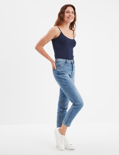 Débardeur bretelles réglables en coton bleu marine femme
