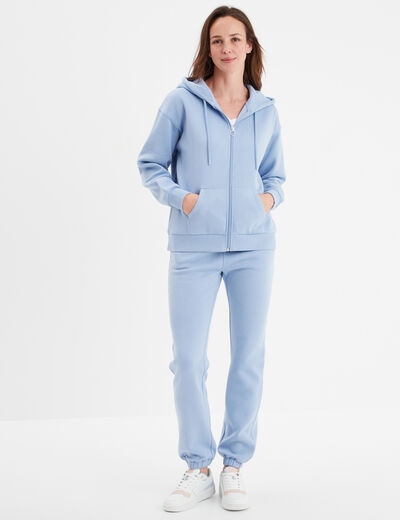 Sweat zippé à capuche bleu clair femme