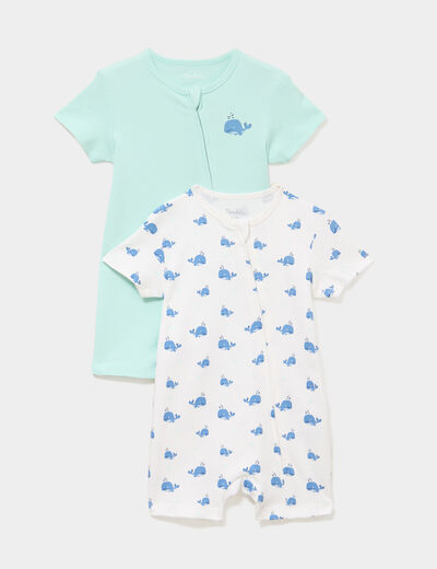 Lot 2 combishorts manches courtes coton ecru b&eacute;b&eacute;