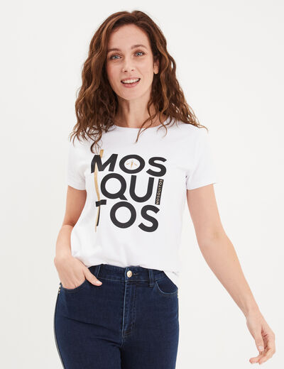 T-shirt ajusté à strass Mosquitos blanc femme