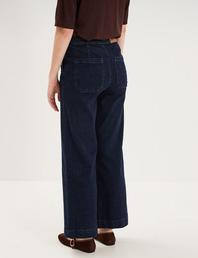 Jean large cropped &agrave; pont taille haute denim brut femme