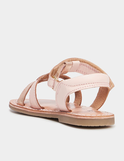 Sandales brides tress&eacute;es en cuir rose fille