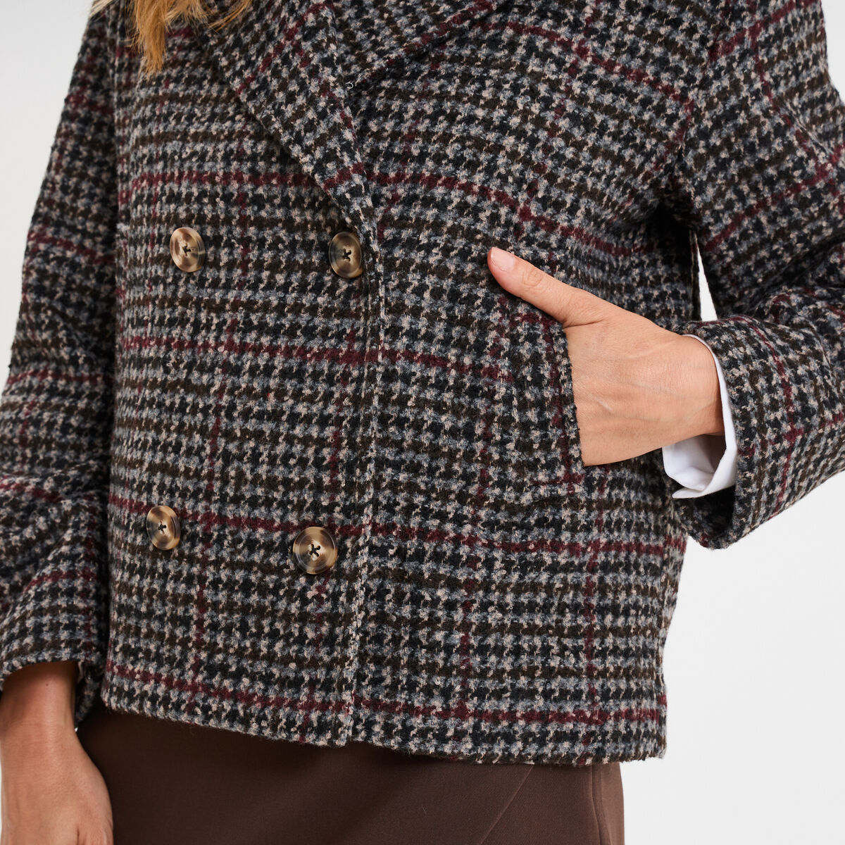 Manteau court double boutonnage multicolore femme