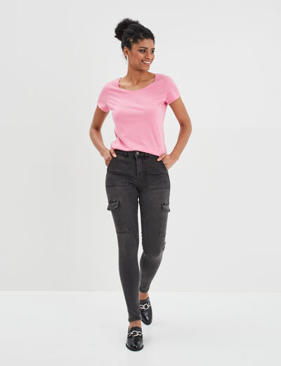 T-shirt coton col rond manches courtes rose femme