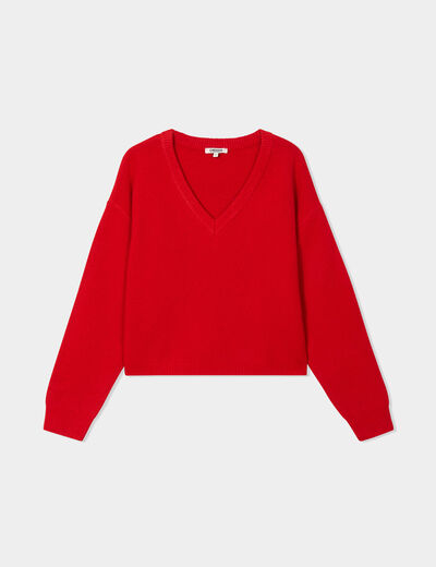 Pull col en V manches longues Creeks rouge femme