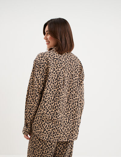 Chemise oversize lin m&eacute;lang&eacute; beige clair femme