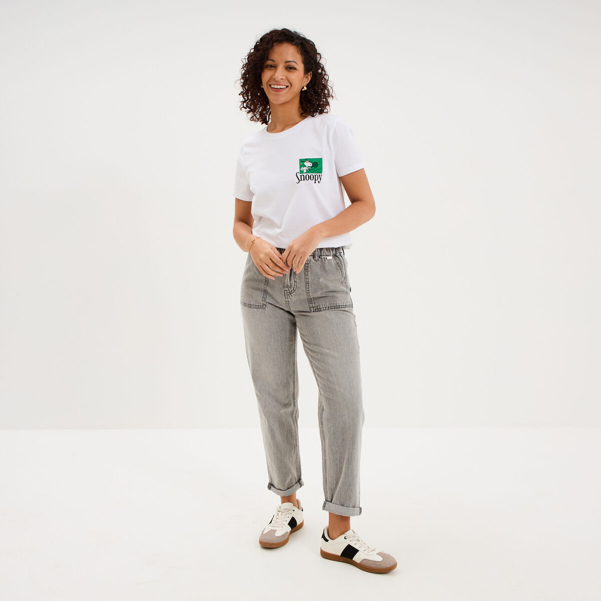 T-shirt manches courtes coton Snoopy blanc femme