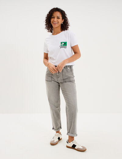 T-shirt manches courtes coton Snoopy blanc femme
