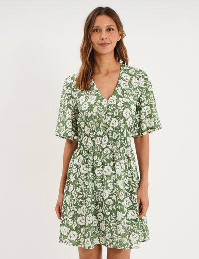 Robe courte taille &eacute;lastiqu&eacute;e vert kaki femme