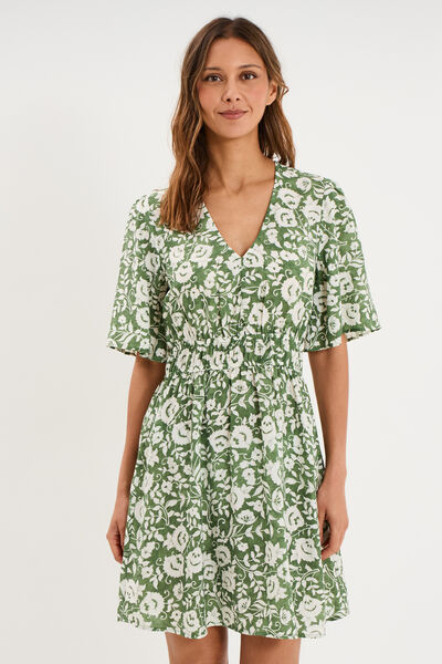 Robe courte taille &eacute;lastiqu&eacute;e vert kaki femme