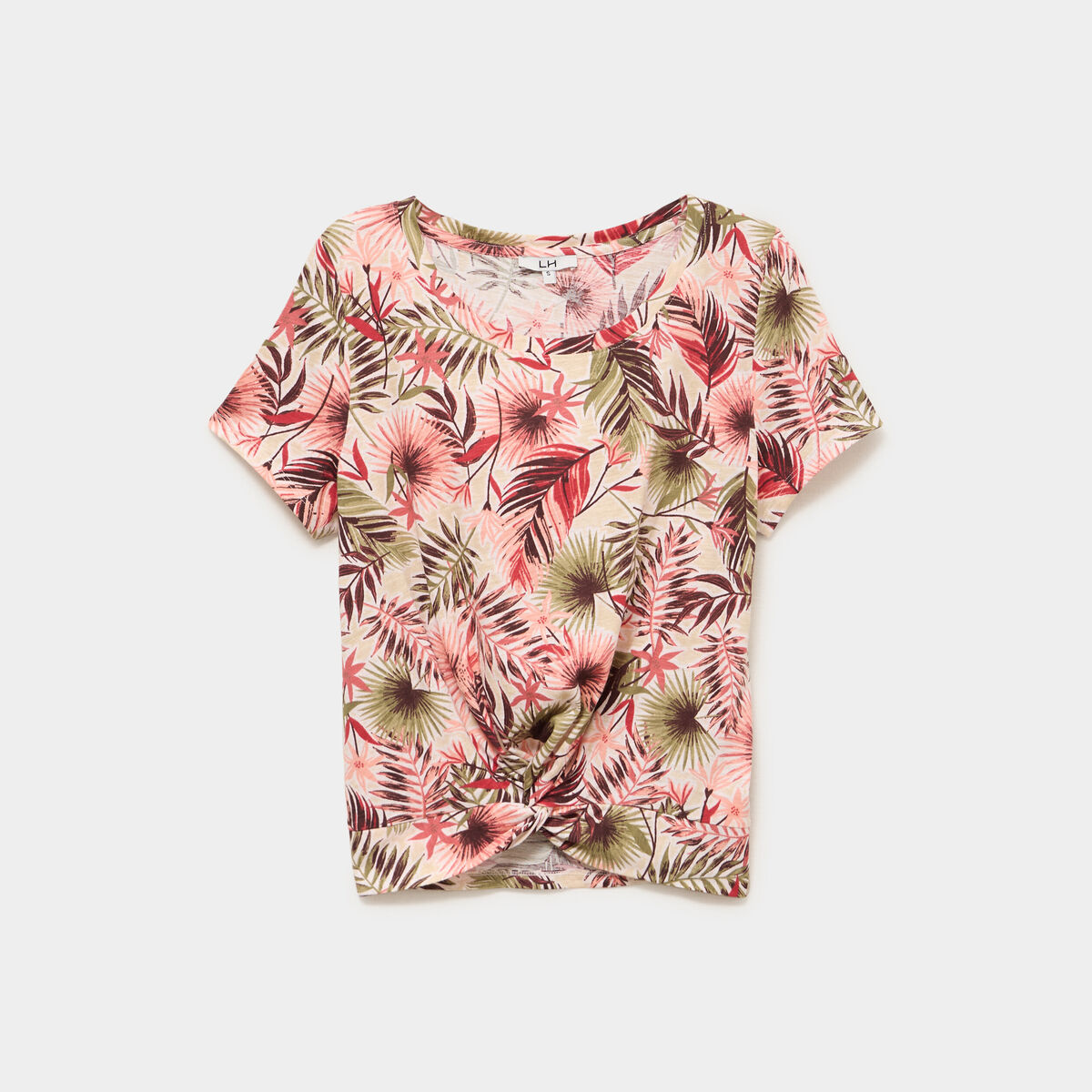 T-shirt taille effet nou&eacute; coton vert kaki femme