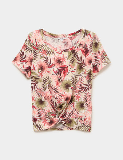 T-shirt taille effet nou&eacute; coton vert kaki femme