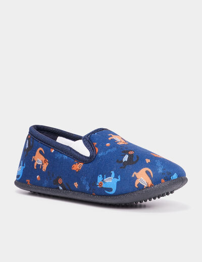Chaussons effet velours bout rond bleu garçon