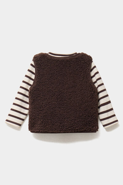 Ensemble 3 pi&egrave;ces avec gilet polaire marron chocolat b&eacute;b&eacute; gar&ccedil;on