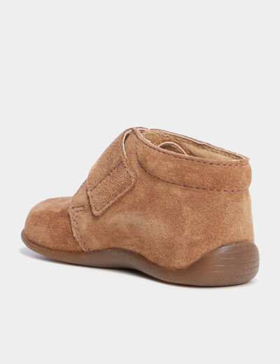 Bottillons à scratchs en cuir camel bébé garçon