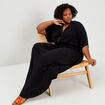 Robe longue droite fluide taille smockée noir femme grande taille