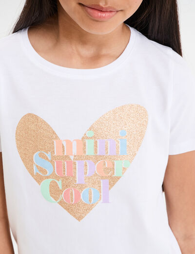 T-shirt manches courtes col rond coton ivoire fille