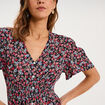 Robe courte fluide manches courtes col V noir femme