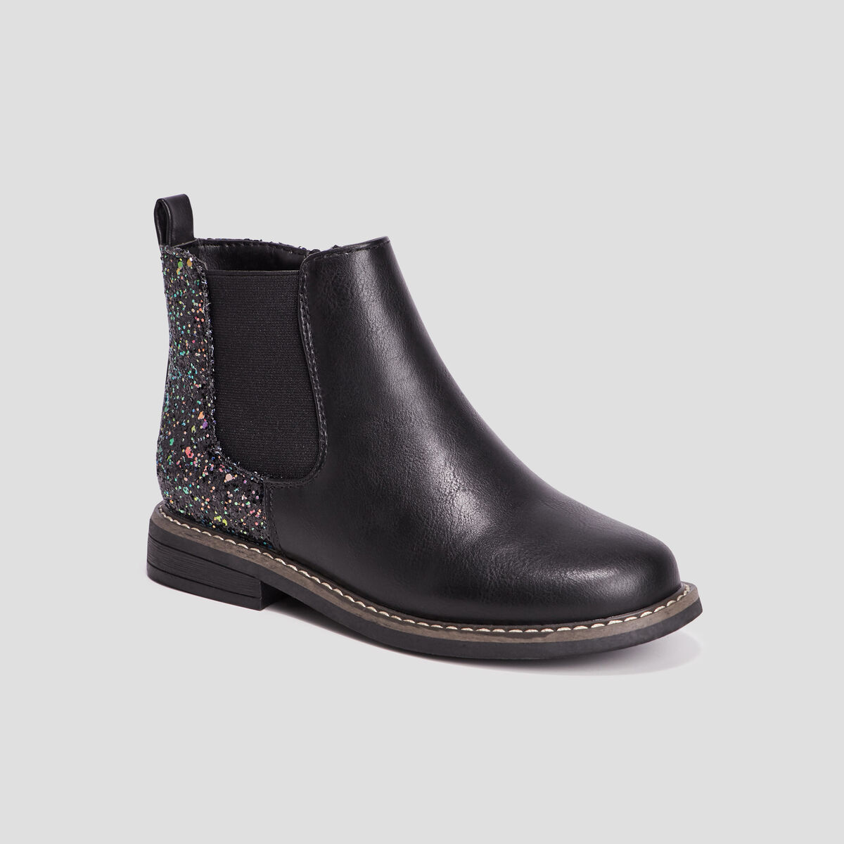 Bottines chelsea zipp&eacute;es &agrave; paillettes noir fille