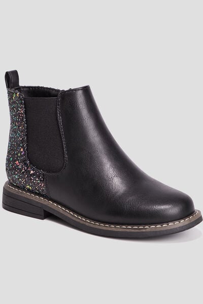 Bottines chelsea zipp&eacute;es &agrave; paillettes noir fille