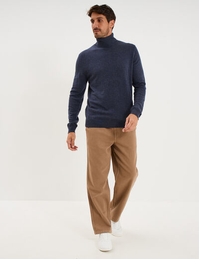 Pull col roul&eacute; manches longues bleu marine homme
