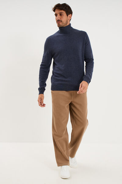 Pull col roul&eacute; manches longues bleu marine homme