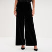 Pantalon large en velours taille haute noir femme