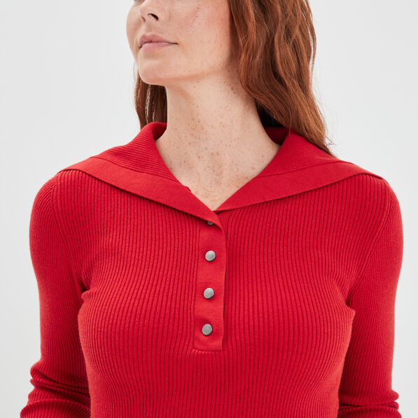 pull col camionneur boutonne liberto rouge fonce femme Pull col camionneur boutonné Liberto rouge foncé femme