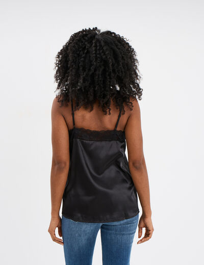 Caraco effet satin détails dentelle noir femme