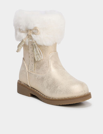 Bottes col fausse fourrure jaune or fille