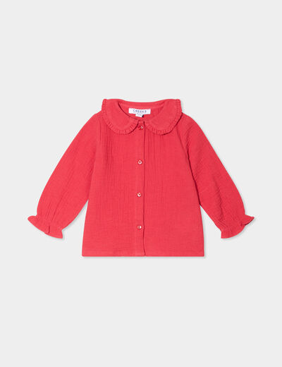 Blouse col claudine gaze de coton rouge bébé fille