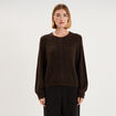 Gilet cardigan col rond boutonn&eacute; marron fonc&eacute; femme