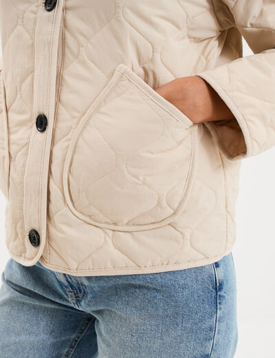 Veste matelass&eacute;e boutonn&eacute;e col rond sable femme