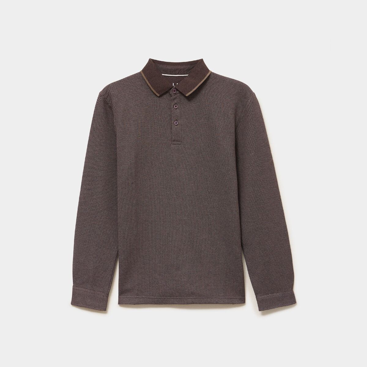 Polo manches longues marron fonc&eacute; homme