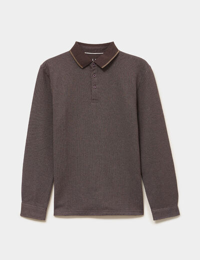 Polo manches longues marron fonc&eacute; homme