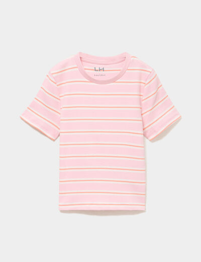T-shirt c&ocirc;tel&eacute; manches courtes rose clair fille