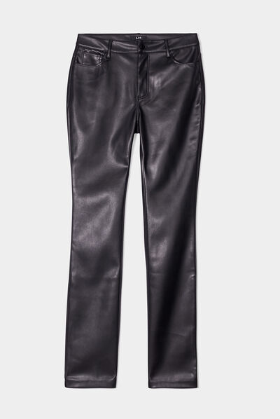 Pantalon droit simili cuir noir femme