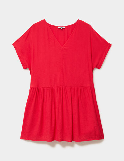 Robe courte fluide manches courtes rouge femme