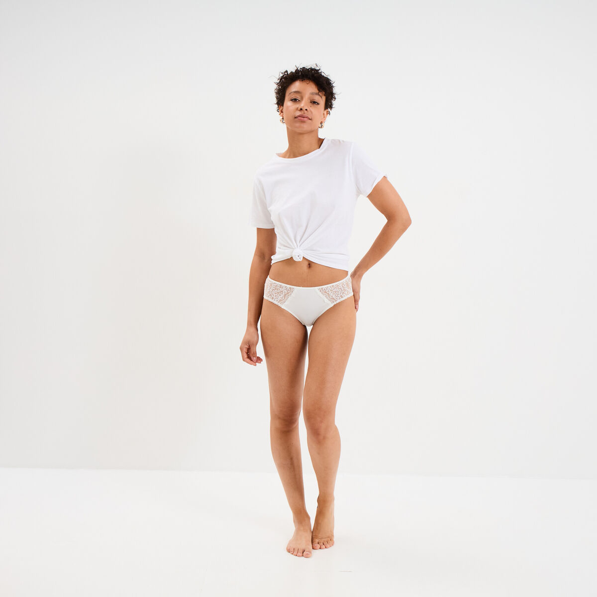 Shorty avec micro dentelle ivoire femme