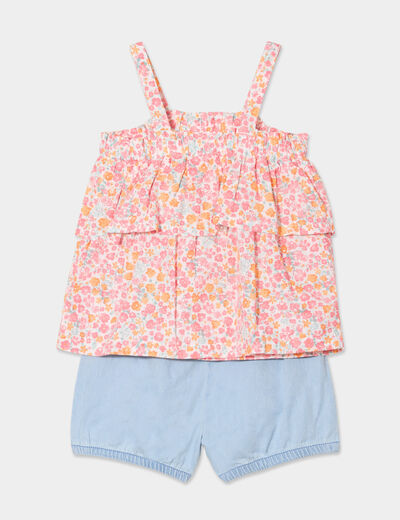 Ensemble débardeur et short coton rose corail bébé fille
